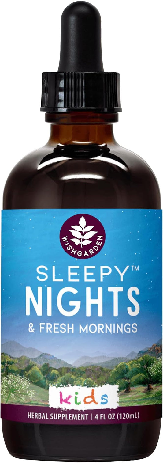 WishGarden Herbs Sleepy Nights for Kids - All-Natural Herbal Sleep Aid Tincture Without Melatonin, Organic Sleep Supplement with Passionflower & Scullcap, Supports Safe and Restful Deep Sleep, 4oz