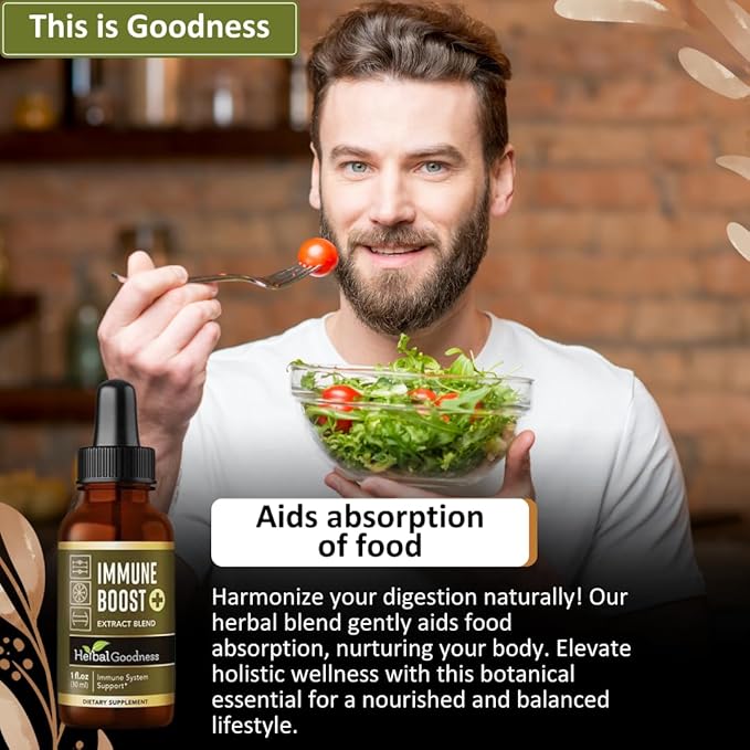 Herbal Goodness Immune Support Liquid 1oz – Natural Herbal Supplement for Immune & Gut Health, Liquid Vitamins for Adults & Kids, with Echinacea, Astragalus, and Graviola – 1 Bottle
