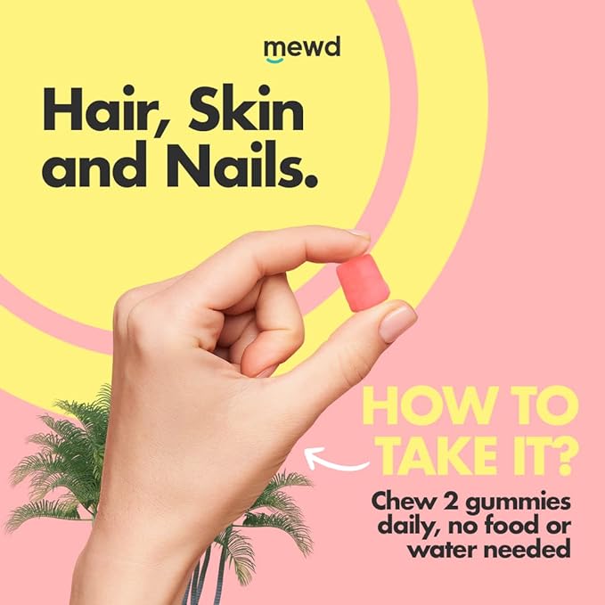 MEWD Teen and Kids Hair, Skin+Nails Daily Multivitamin Gummy Strengthener Formula - Chewable Vitamin Supplements with Biotin,Zinc,Vitamins A, B, & D3 for Girls & Boys, 60, Made in USA