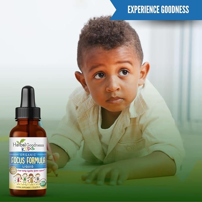 Kids Focus and Attention Supplements 1oz - Focus Supplements for Kids with Ashwagandha for Kids & Natural Moringa Extract for a Serene and Genius Mind - Non-GMO Focus Vitamins for Kids - Made in USA