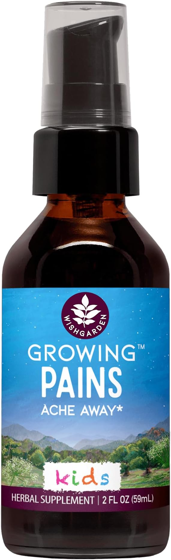 WishGarden Herbs Growing Pains Ache Away for Kids - Plant-Based Herbal Supplement with Turmeric & Willow Bark Soothes Children's Growing Pains & Scullcap & Chamomile Calms and Soothes Upset, 2oz