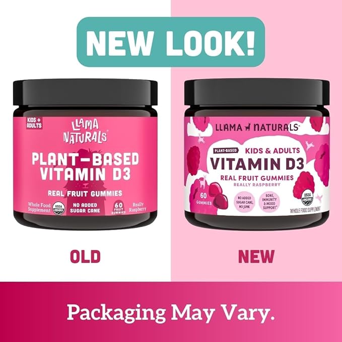 Llama Naturals Adults and Kids Vitamin D3 Raspberry, 60 Ct and Multivitamin Gummies Strawberry, 90 Ct