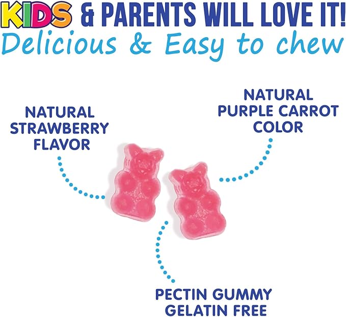 Fiber Gummies for Kids, Daily 4g Gummy Fiber Supplement, Prebiotic Digestive Health Support - Nature's Plant Based Soluble Fiber, Supports Regularity & Digestion for Kids Non-GMO - 60 Gummies