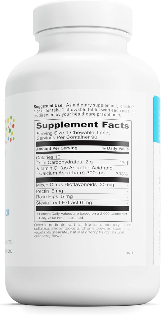 DAVINCI Labs Chewable Vitamin C - Kids Vitamin C Supplement to Support The Immune System, Healthy Skin and Overall Wellness - with Pectin, Rose HIPS and More - Cherry Flavor - 90 Chewable Tablets
