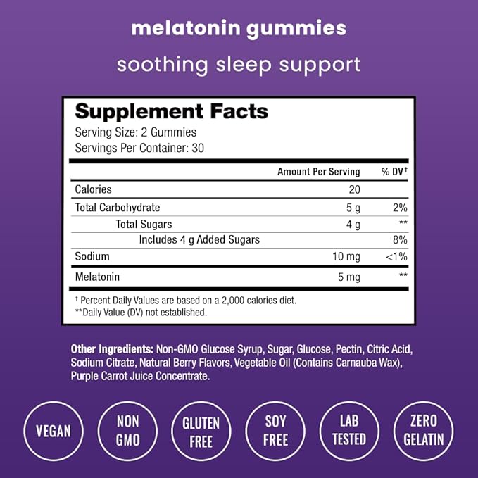 Melatonin Gummies for Kids & Adults | Natural Sleep Aid Drug-Free, Vegan Berry Flavor Kids Melatonin Gummy Supplement | 2.5mg, 5mg or 10mg Dose | Sleeping Pills Substitute (60 Count (Pack of 1))