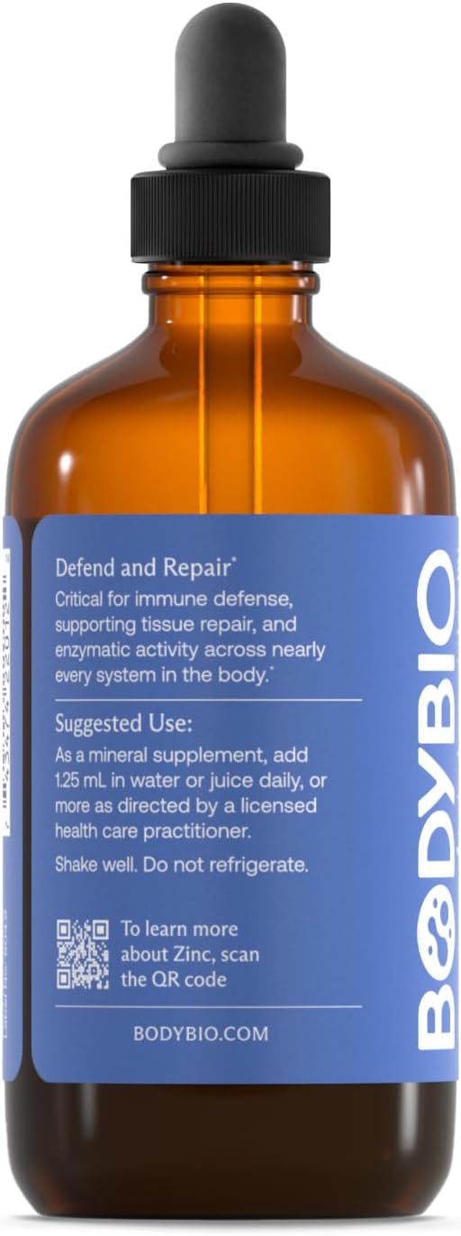 BodyBio Ionic Liquid Zinc Drops 2 oz | Immune Health & Cell Repair | Antioxidant | Ultimate Absorption | No Additives | Concentrated Liquid Zinc Supplement for Adults & Kids