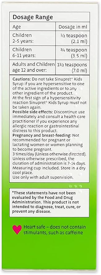 Sinupret Kids Sinus & Immune Syrup Respiratory & Immunity Boost Natural, Fast Acting Herbal Support with Verbena & Elder Flower - Cherry Flavor - 3.38 oz