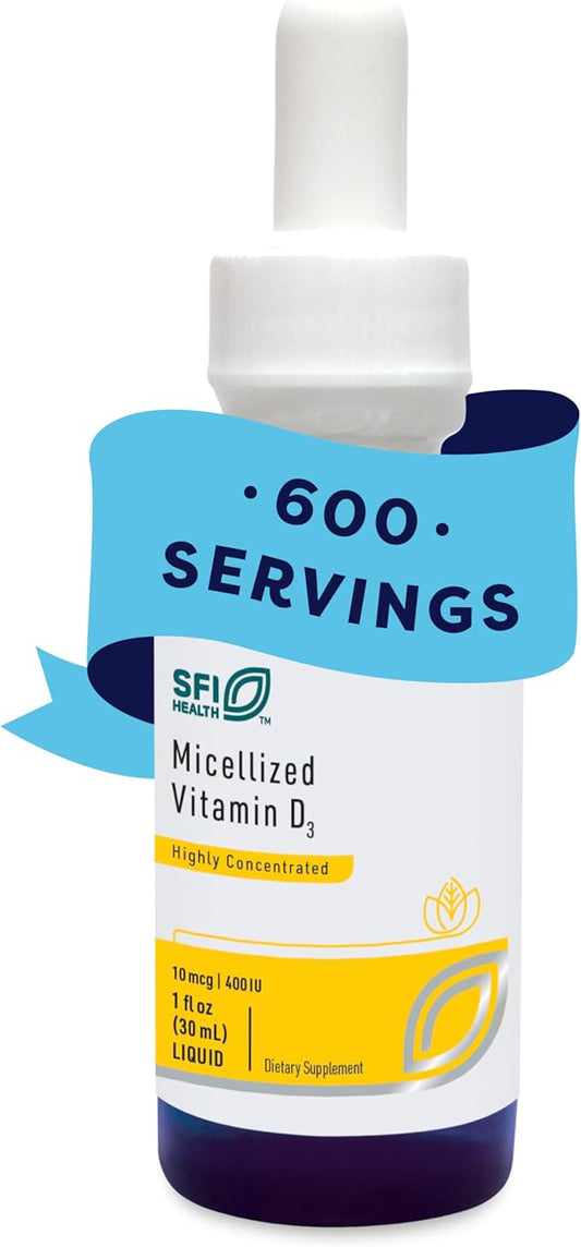 Klaire Labs Micellized Vitamin D3 Liquid for Children, Infants & Adults - 400 IU Vitamin D per Drop - Suitable for Kids - Immune Support - Natural Mango Orange Flavor Drops (600 Servings / 1 fl oz)
