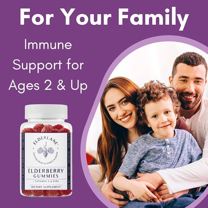 Elderberry Gummies for Adults and Kids - Vitamin C and Zinc – Immune Support - Non-GMO, Vegan, Gluten-Free, Gelatin-Free - 60ct, 100mg