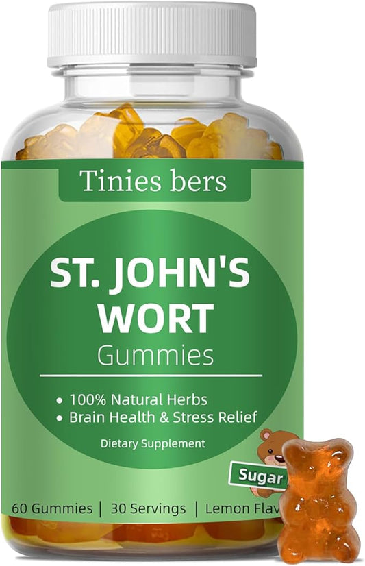 St John's Wort Gummies 500mg, Sugar Free Gummies for Adults Kids, Best Herbs Gummies for Brain and Stress Relief, Non-GMO, Gulten Free, Vegan, Pectin, 60