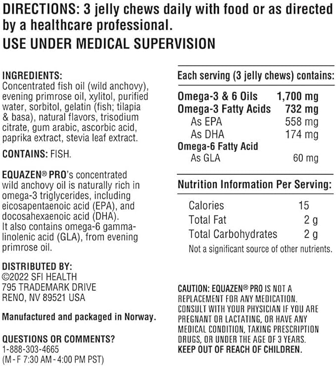 Equazen Pro SFI Health Fish Oil Jelly Chews - Omega 3 & Omega 6 for Kids & Teens - EPA, GLA & DHA for Kids Mood, Memory & Focus Support - Optimized for Bioavailability & Absorption (45 Jelly Chews)
