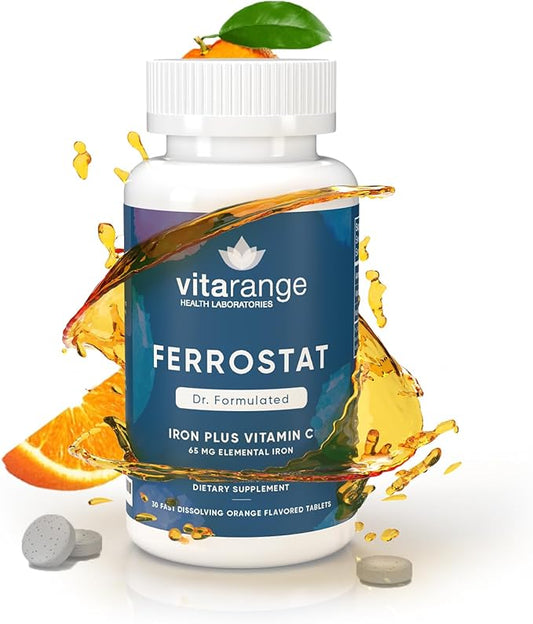 65mg Chewable Iron with Vitamin C for Bariatric Patients – 30-Day's of Bariatric Iron with Vitamin C – Non-Constipating Gentle Iron - Orange