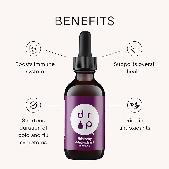 Elderberry Liquid Drops with Vitamin C - Organic, Immune Support for Adults and Kids - Gluten-Free, Vegan, No Artificial Preservatives - 2 Month Supply by Drop Supplements