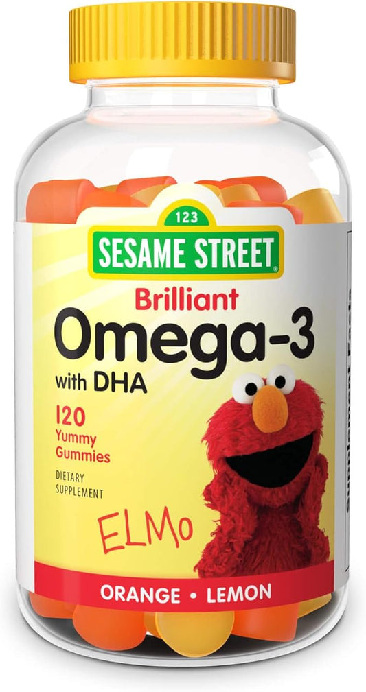 Sesame Street Omega 3 Gummies for Kids, 50 mg of Omega-3 per Gummy, 4 Month Supply, No Fishy Aftertaste, Shellfish Free Supplement, Brain & Eye Support, 120 Gummies