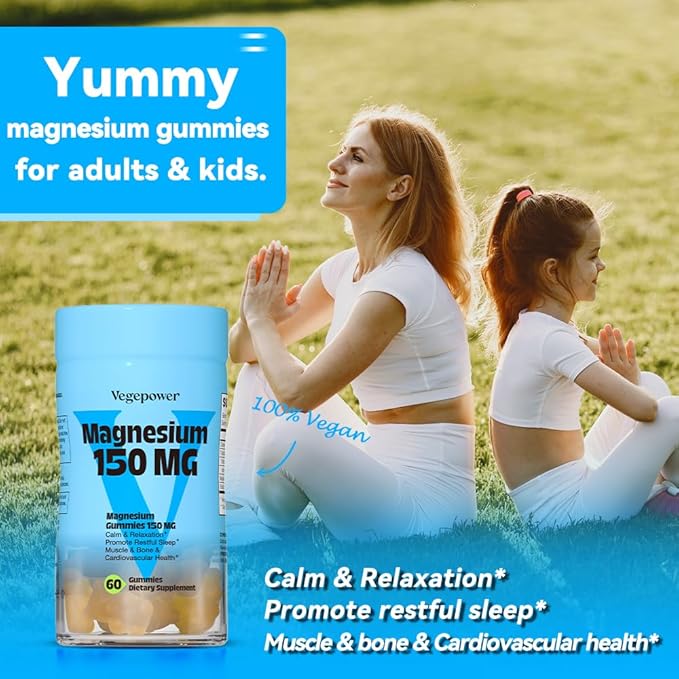 Vegan Magnesium Gummies Supplements - 1363.68 mg Calm Magnesium Citrate Gummies Chews for Adults and Kids, Supports Better Sleep, Relaxation, High Absorption Mg (Mango, 60 Count (Pack of 2))