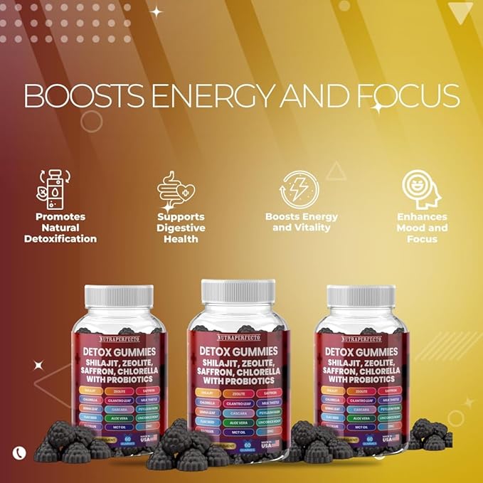 Sugar Free Zeolite Detox Gummies Shilajit Saffron Probiotics Chlorella Psyllium Husk Saffron Senna Leaf Magnesium Citrate Zinc Milk Thistle Heavy Metal Kids Adults Energy and Focus