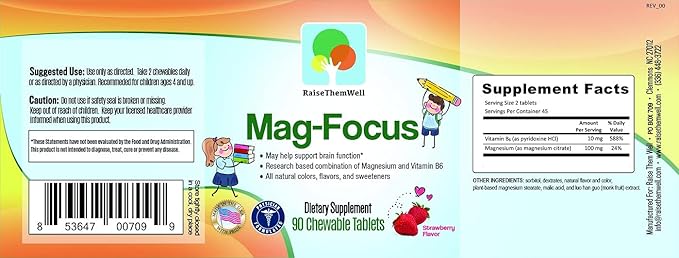 Mag Focus | Maganesium Citrate & B-6 for Kids| Natural Strawberry Flavored Magnesium Focus Supplements and Great Tasting Chewable Multivitamin for Kids Bundle