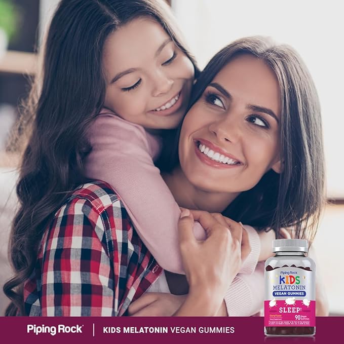 Piping Rock Kids Melatonin Gummies | 1mg | 90 Count | Supplement for Children | Cherry Flavor | Vegan, Non-GMO, Gluten Free