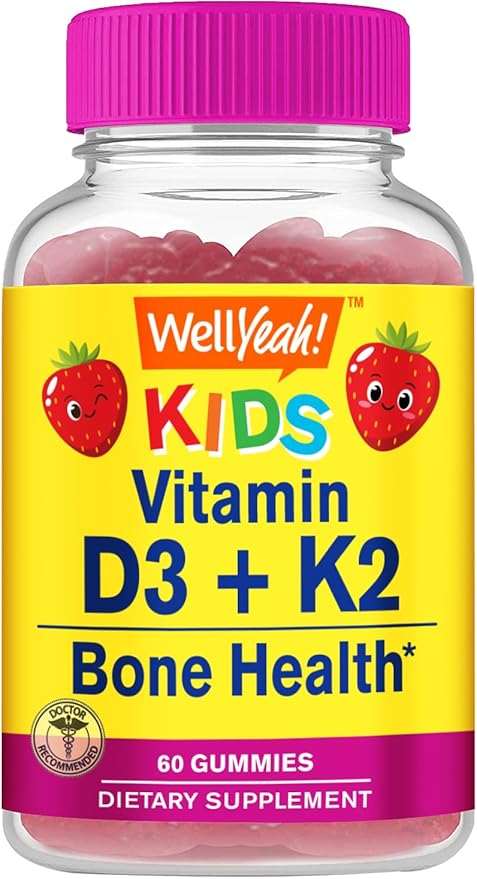 Vitamin D3 + K2 for Kids Gummies - Vitamin D3 1000 IU, K2 100 MCG - Bone and Muscle Health Support, Natural Flavors, GMO Free, Gluten Free, Vegan - K2 D3 Vitamin Supplement- 60 Gummies