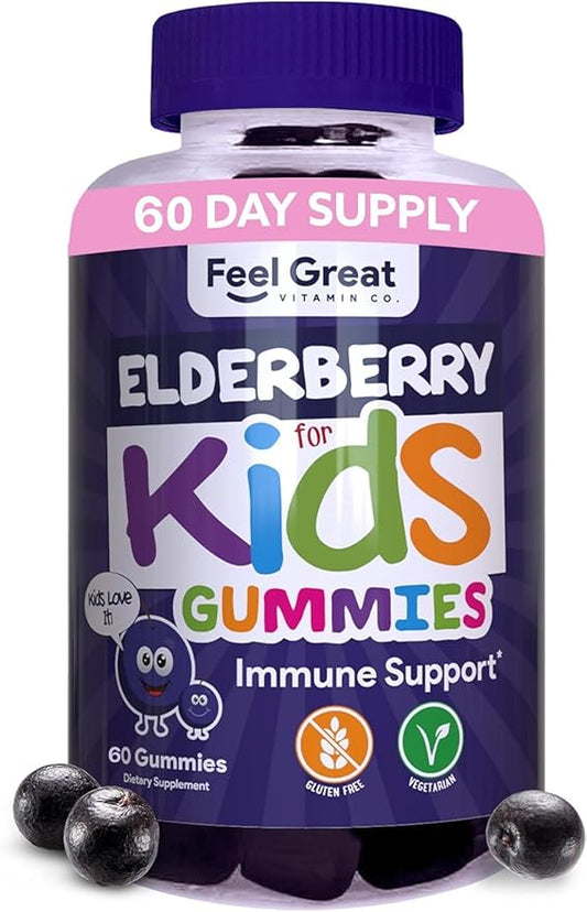 USDA Organic Elderberry Gummies for Kids | Immune Support Elderberry with Zinc and Vitamin C - Gluten Free & Vegan Children's Vitamins - 60 Count | Sambucus Nigra Supplement
