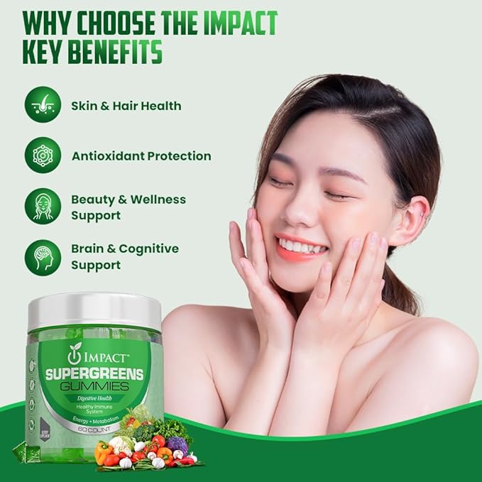 IMPACT Supergreens & Youth Athletic Gummies Bundle – Daily Multivitamin & Superfood Support for Kids & Adults – Fiber, Essential Nutrients, Omega-3, Zinc, & Immunity Boost – Vegan & Gelatin-Free (60)