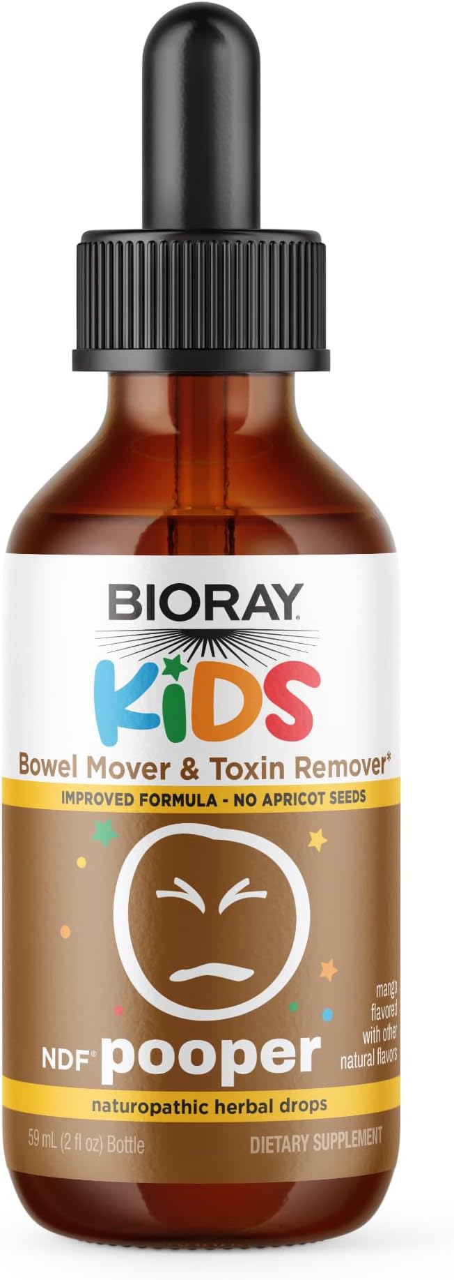 BIORAY Kids NDF Pooper, Mango - 2 fl oz - Bowel Mover - Non-GMO, Vegan, Gluten Free - 30 Servings