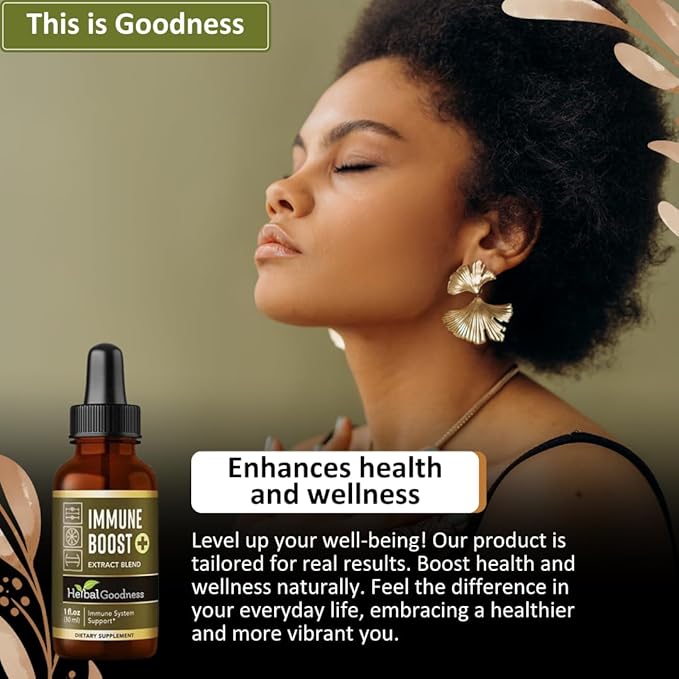 Herbal Goodness Immune Support Liquid 1oz – Natural Herbal Supplement for Immune & Gut Health, Liquid Vitamins for Adults & Kids, with Echinacea, Astragalus, and Graviola – 1 Bottle