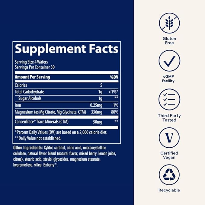 Trace Minerals | Magnesium Chewable Supplement for Adults and Kids | from Magnesium Glycinate and Citrate | Sugar Free | Raspberry Lemon | 120 ct, 30 Servings