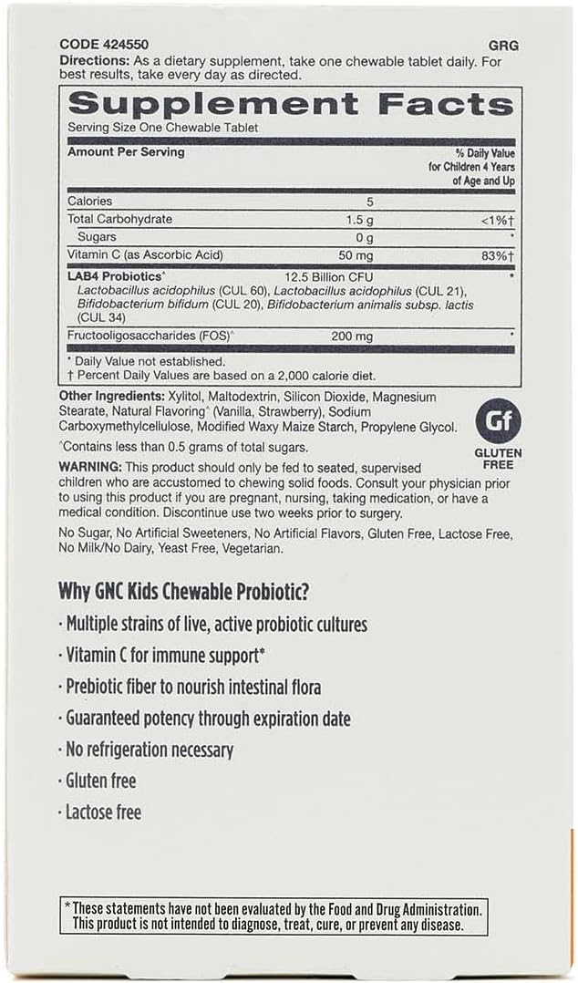 GNC Milestones Kids Chewable Probiotic for Kids 4-12, 30 Chewable Tablets, Supports Digestive and Immune System