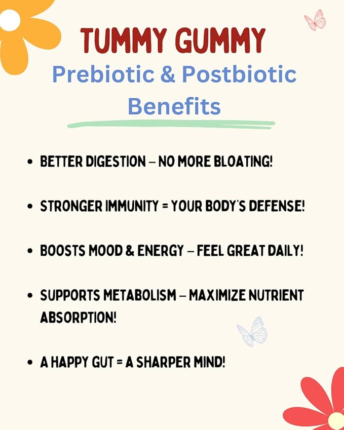 Organic Prebiotic & Postbiotic Gummy Vitamin for Kids and Adults, Allulose, Sugar Free, Fermented Strawberry, Support Gut Health, Dye Free