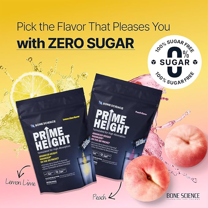 Prime Height Powder – Kids Daily Multivitamin with Calcium, Magnesium, Zinc, and Vitamins B6, B12, C, D3, E, K – 30 Sticks, Lemon Lime Flavor