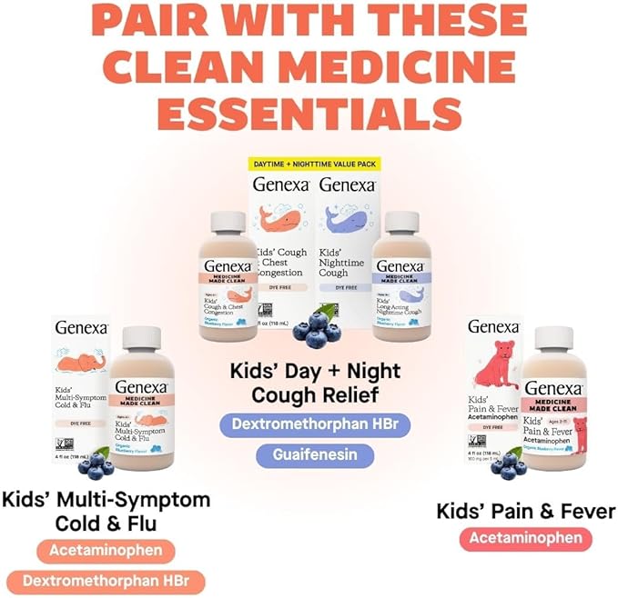 Genexa Kids' Cold Crush | Multi-Symptom Cough & Cold Relief for Children | Delicious Organic Acai Berry Flavor | Certified Organic & Non-GMO | Homeopathic Remedy Made Clean | 180 Chewable Tablets