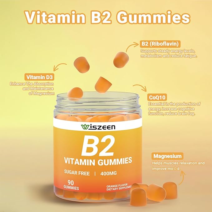 Vitamin B2 Gummies - Riboflavin 400mg Supplement for Kids & Adults - B2 Vitamins Gummy with Magnesium, CoQ10