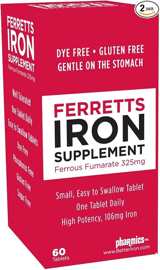 Iron Tablets 325mg Ferrous Fumarate 2 Pack (120 Total)