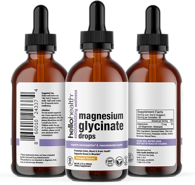 Magnesium Glycinate Liquid Magnesium Supplement Women, Men & Kids – Bisglycinate 100 mg for Natural Calm, Muscle Recovery – Liquid Vitamins, 30 Days Pineapple Flavor