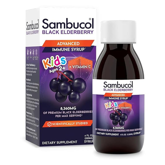 Sambucol Black Elderberry Syrup for Kids - Kids Elderberry Syrup, Added Vitamin C, Black Elderberry Syrup for Kids, Sambucus Elderberry Kids Syrup For Immune Support, Delicious Berry Taste - 4 Fl Oz