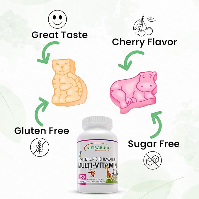 Children’s Chewable Multi-Vitamins - Promoting Kids' Overall Development - USA-Made, May Help to Support Immune, Bone, Brain & Overall Well Being- Vegan & Gluten Free - 250 Cherry Tablets