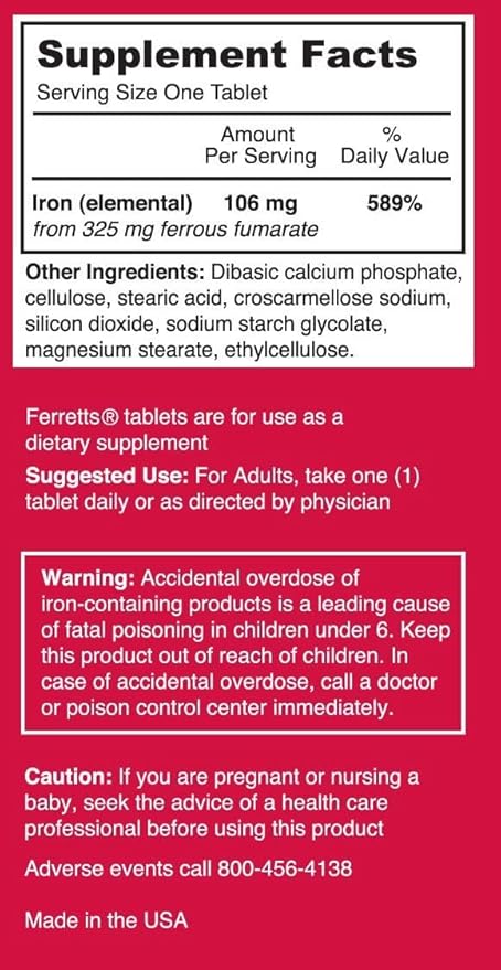 Iron Tablets 325mg Ferrous Fumarate 2 Pack (120 Total)