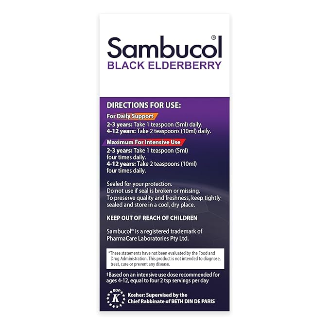 Sambucol Black Elderberry Syrup for Kids - Kids Elderberry Syrup, Added Vitamin C, Black Elderberry Syrup for Kids, Sambucus Elderberry Kids Syrup For Immune Support, Delicious Berry Taste - 4 Fl Oz