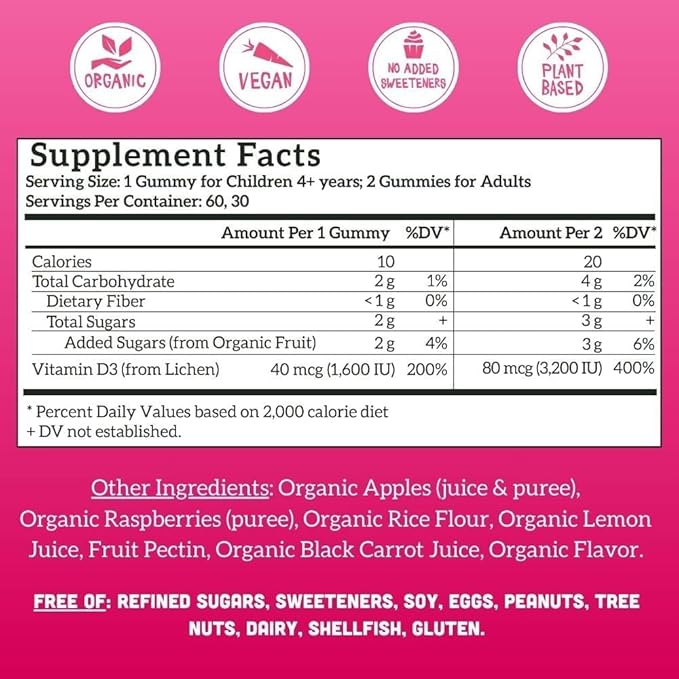 Llama Naturals Adults and Kids Vitamin D3 Raspberry, 60 Ct and Multivitamin Gummies Strawberry, 90 Ct