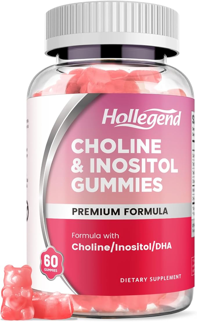 Prenatal Choline Inositol Gummies, Chewable Choline Supplement with DHA, Prenatal Vitamin for Women & Kids, Support Nervous System, Immune & Brain Health, Vegan Strawberry Flavor, Sugar Free, 60 Ct