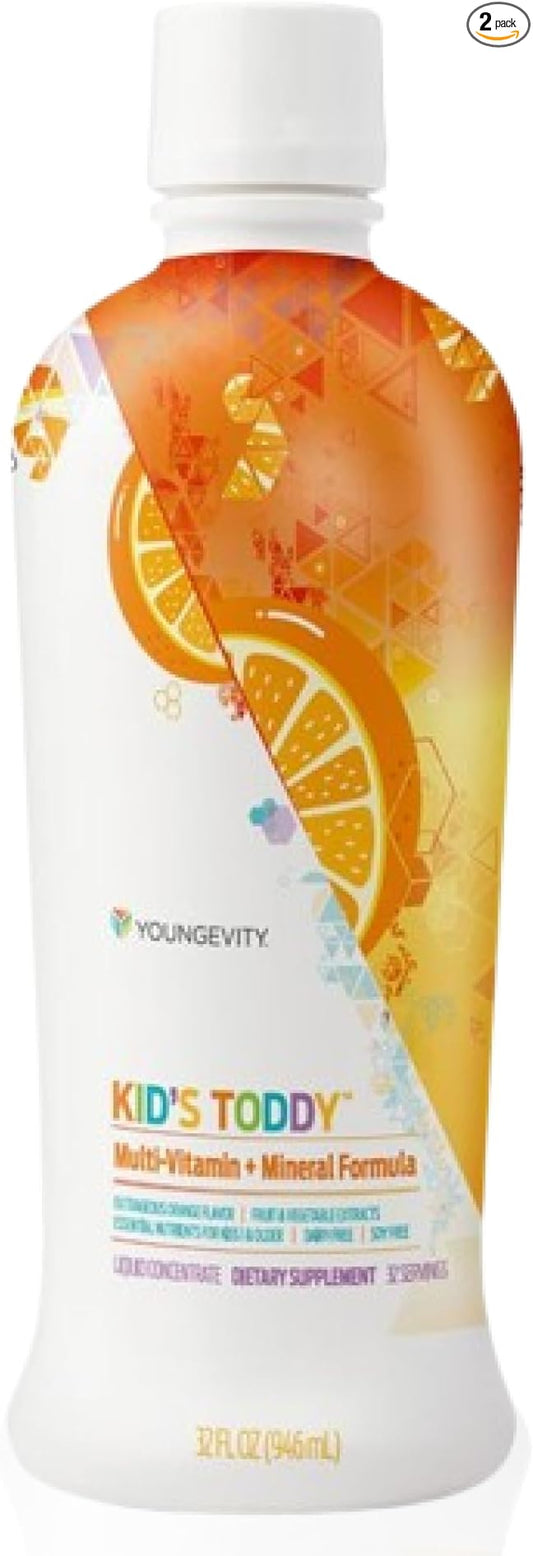 Youngevity Kid's Toddy™ - Mega Multivitamin for Kids & Children Age 2+ - 14 Vitamins, 10 Minerals, Phytonutrient Blend - Highly Absorbable - Great Tasting Orange 32 Fl Oz (Pack of 2)