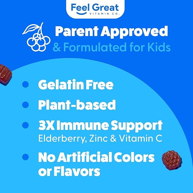 USDA Organic Elderberry Gummies for Kids | Immune Support Elderberry with Zinc and Vitamin C - Gluten Free & Vegan Children's Vitamins - 60 Count | Sambucus Nigra Supplement