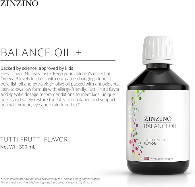 BalanceOil+ Tutti Frutti - Fish Oil Supplement for Kids with Extra Virgin Olive Oil, Omega-3 (EPA+DHA), Olive Polyphenols - (300 ml)