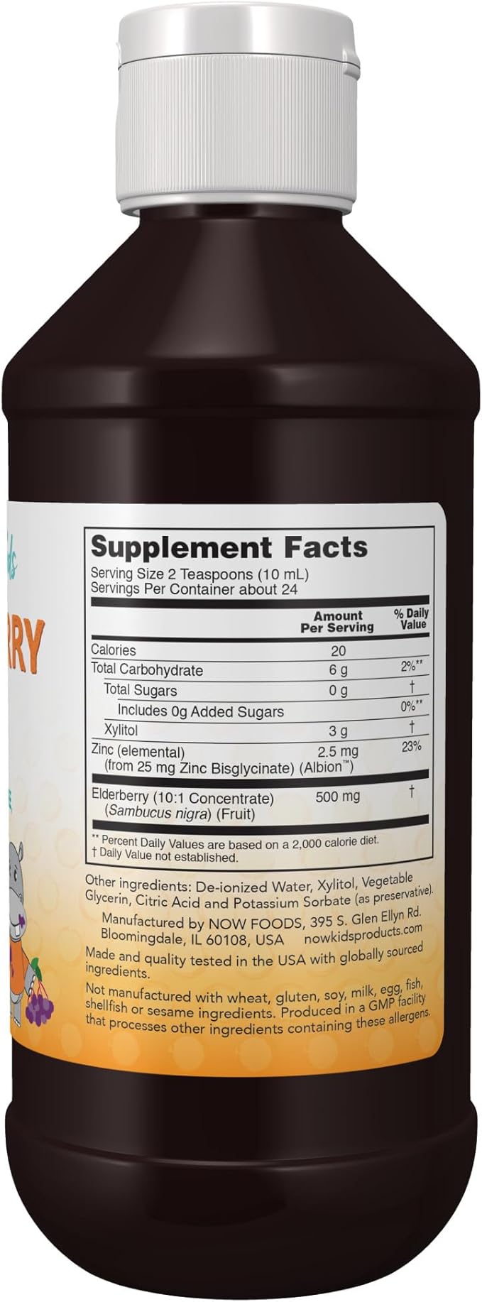 NOW Supplements, Liquid Elderberry for Kids with Zinc and Astragalus, Immune Support*, 8-Ounce, packaging may vary