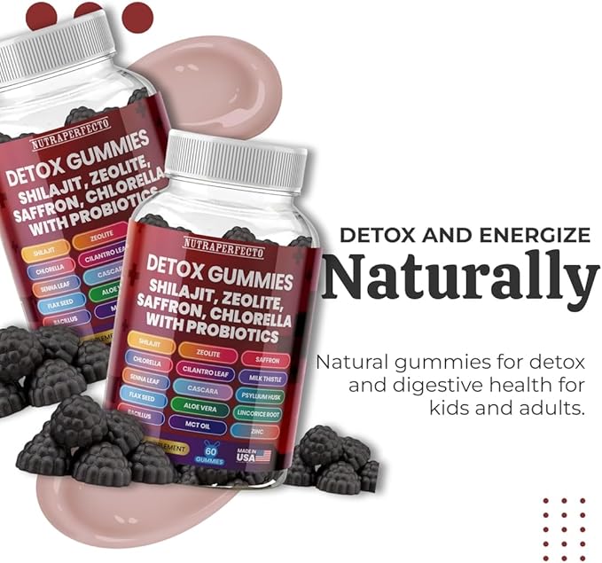 Sugar Free Zeolite Detox Gummies Shilajit Saffron Probiotics Chlorella Psyllium Husk Saffron Senna Leaf Magnesium Citrate Zinc Milk Thistle Heavy Metal Kids Adults Energy and Focus