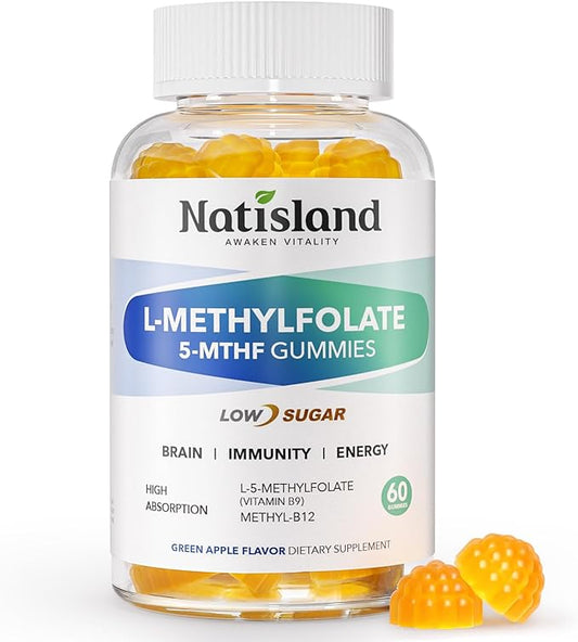 L Methylfolate Gummies, 5-MTHF 1mg Gummies for Kids & Adults - 4+, Methyl Folate and B12 supplement, Highly Absorbable MTHFR Supplement, Support Brain Health, Immunity, Kids Growth, 60 Count