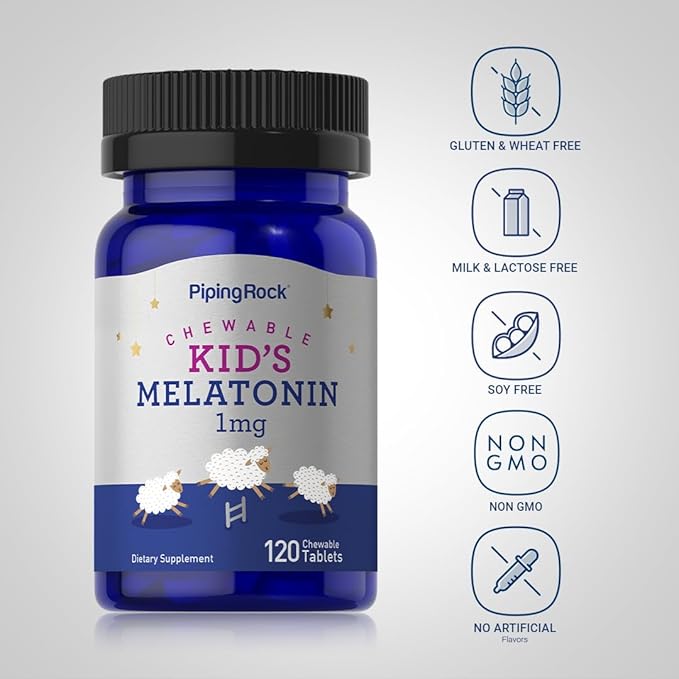 Piping Rock Kids Melatonin 1mg | 120 Chewable Tablets | Childrens Supplement | Non-GMO, Gluten Free