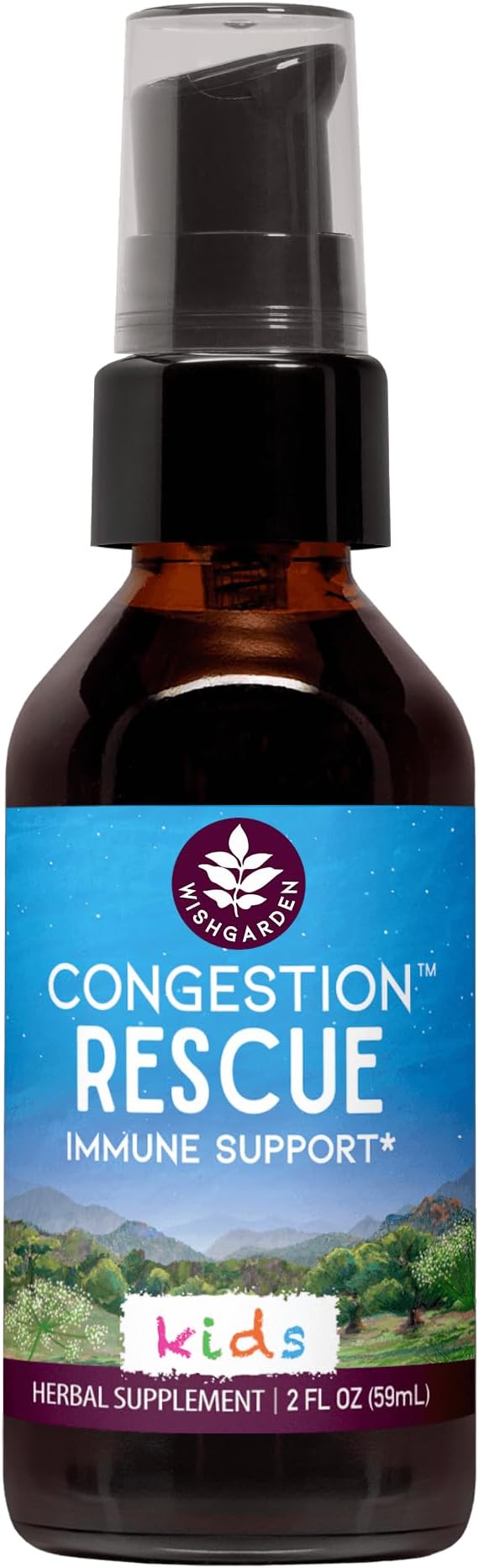 WishGarden Herbs Congestion Rescue Immune Support for Kids - Plant-Based Immune Support and Decongestant w/Elderflower, Wild Cherry Bark & Yerba Santa, Supports Upper & Lower Respiratory Systems, 2oz