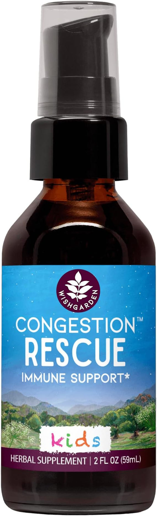 WishGarden Herbs Congestion Rescue Immune Support for Kids - Plant-Based Immune Support and Decongestant w/Elderflower, Wild Cherry Bark & Yerba Santa, Supports Upper & Lower Respiratory Systems, 2oz
